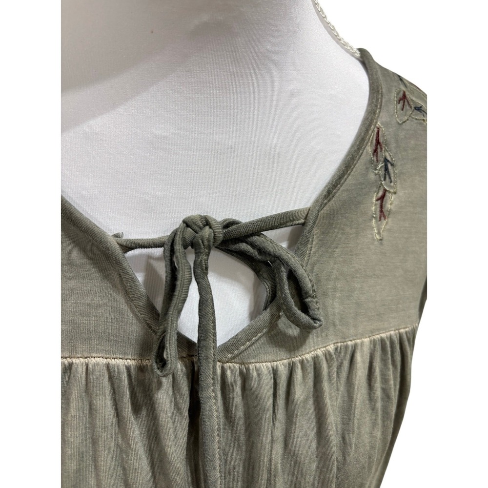 POL Olive Green Embroidered Open Back‎ Babydoll Tunic Top Small Boho Bell Sleeve - Picture 9 of 10